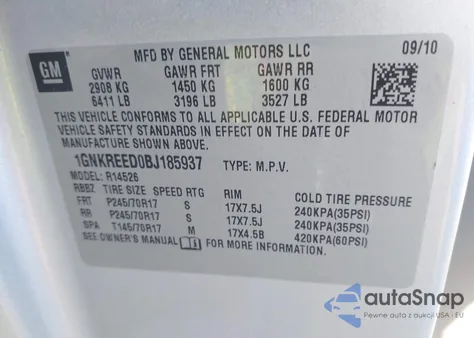 2011 Chevrolet Traverse Ls z USA, uszkodzony, nr VIN 1GNKREED0BJ185937